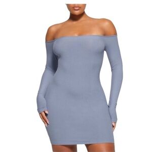 SKIMS Off-Shoulder Soft lounge Mini Dress Slate Blue 💙